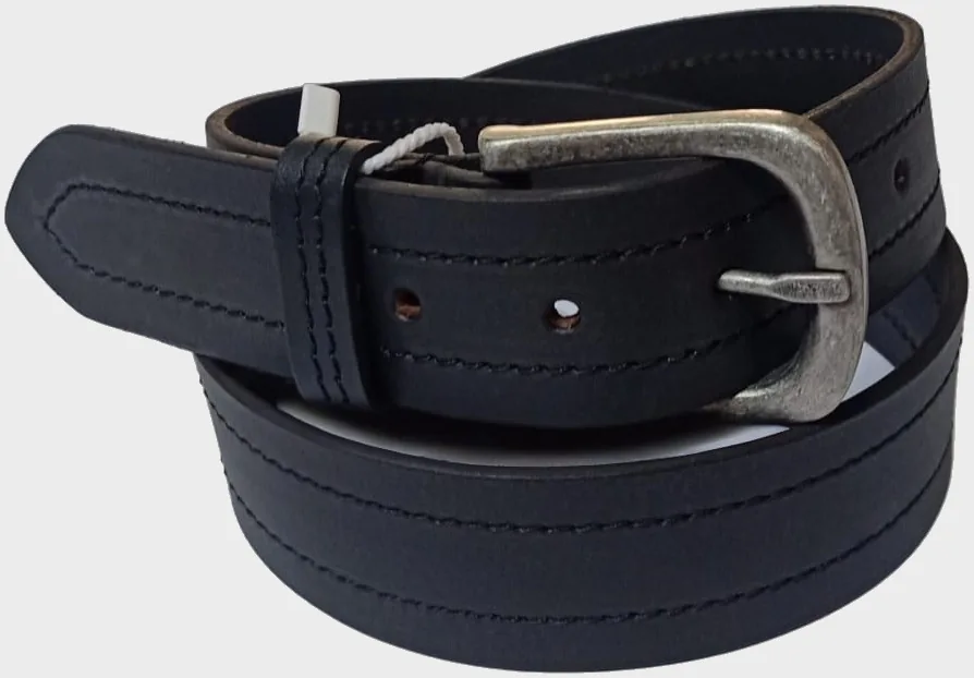 Black leather belt with a silver buckle, BLT-02