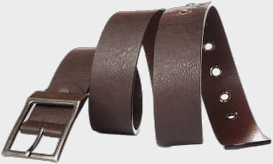 Dark brown leather belt with a square buckle, BLT-13